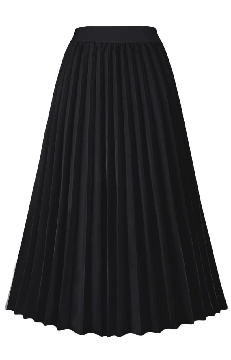 GOLDSTITCH Women's High Waist Pleated Skirt A line Swing Midi Skirt Black - Image 1